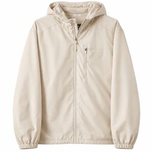 Jos A Bank Travel Collection Jacket Mens Large Beige Concealed Hood Lightweight